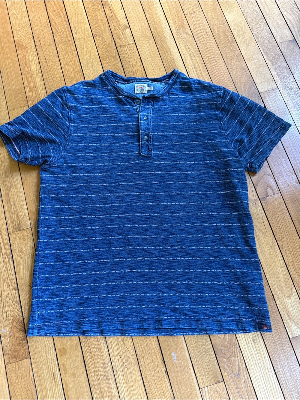 Faherty Navy Striped Henley Short Sleeve Tee